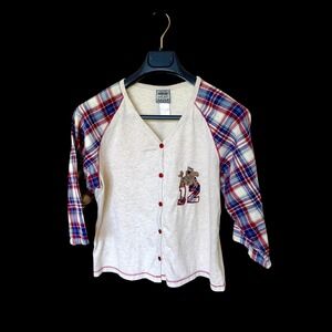 Vintage 90's Scooby-Doo Wear Plaid Raglan Button Front Shirt Kids Small Cream